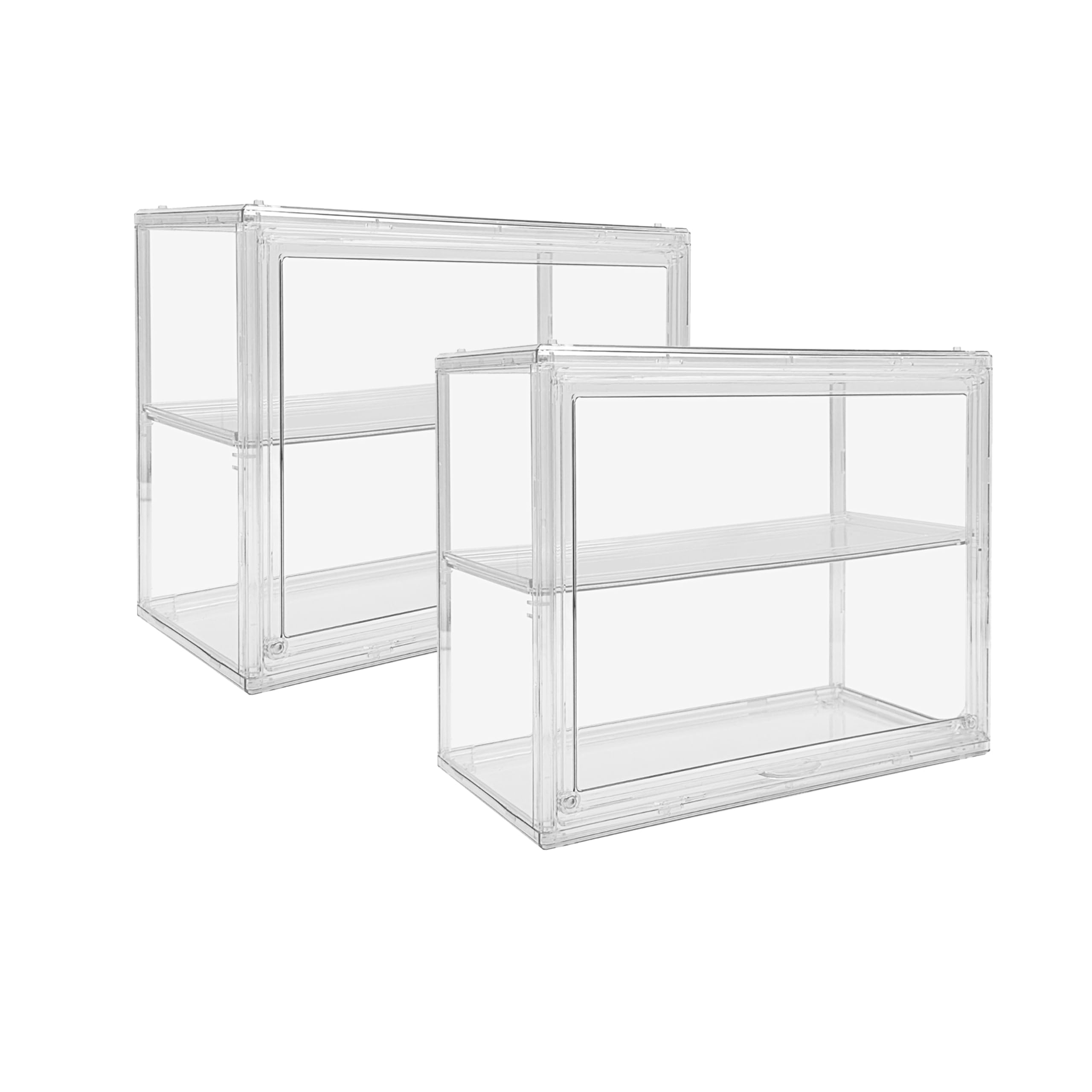 Paquete de 2 vitrinas acrílicas, vitrinas ajustables de 2/3 capas, vitrina a prueba de polvo montada en la pared para figuras de acción coleccionables (2, 2 niveles)