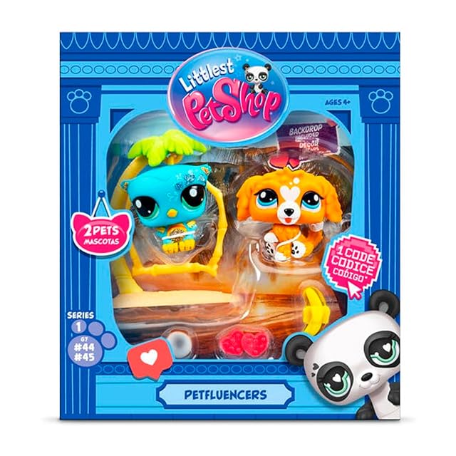 BANDAI Littlest Pet Shop Pack PETFLUENCERS Amigos AL Atardecer BF00561 Incluye 2 Mascotas, 4 Accesorios, 1 Fondo, 1 Tarjeta de coleccionista, 1 código Virtual, Generación 7, 4 años+