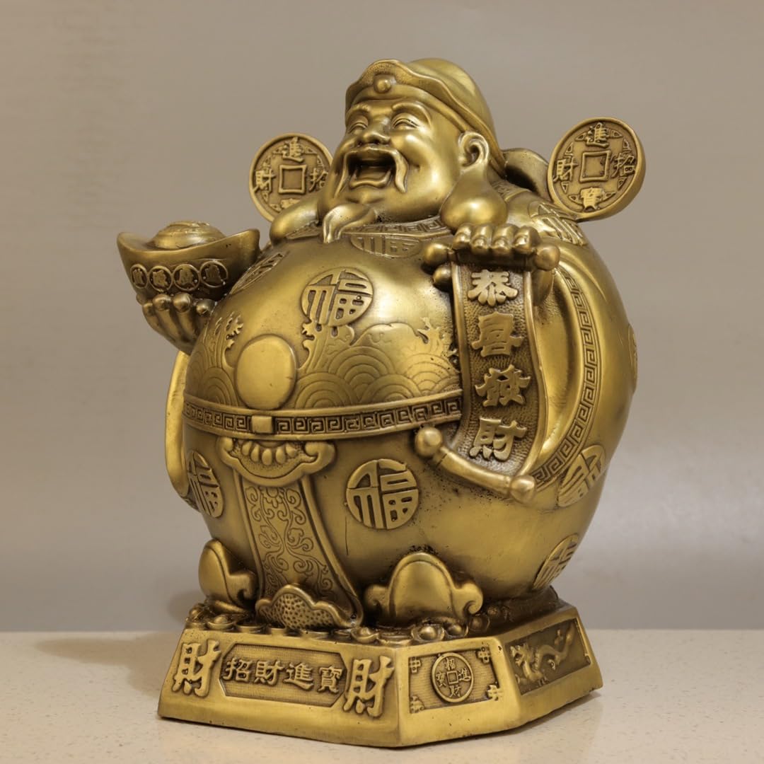 Posąg Buddy do wnętrz Statuetki kultu Mosiądz Bóg bogactwa Ozdoby Dom Biuro Sklep Rzeźba Buddy Feng Shui Dekoracja Medytująca Statua Buddy Figurka Rzeźba (S)