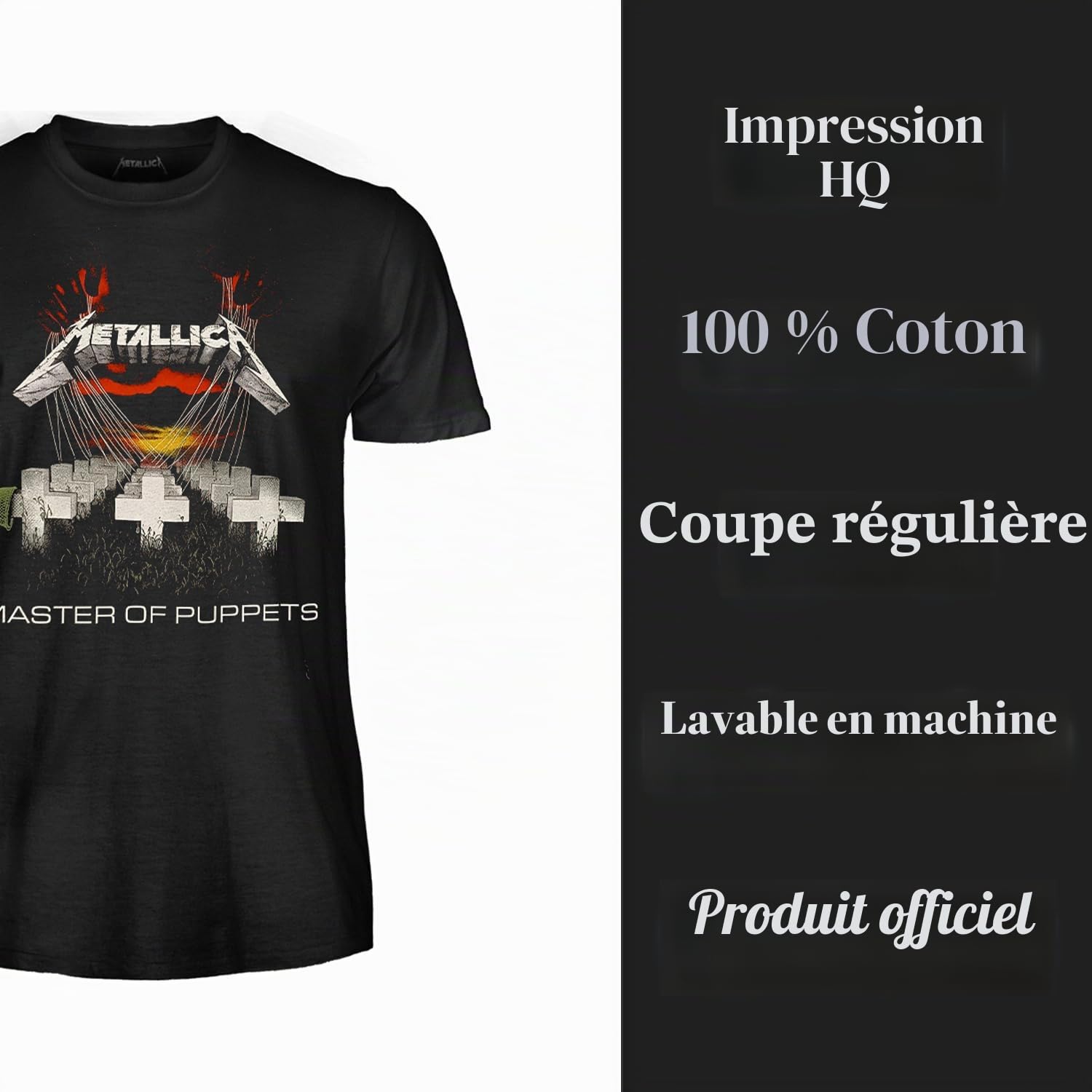 Metallica T-shirt Master of Puppets. T-shirt Rock officiel. Bande Heavy Metal. T-shirt unisexe adulte garçon.