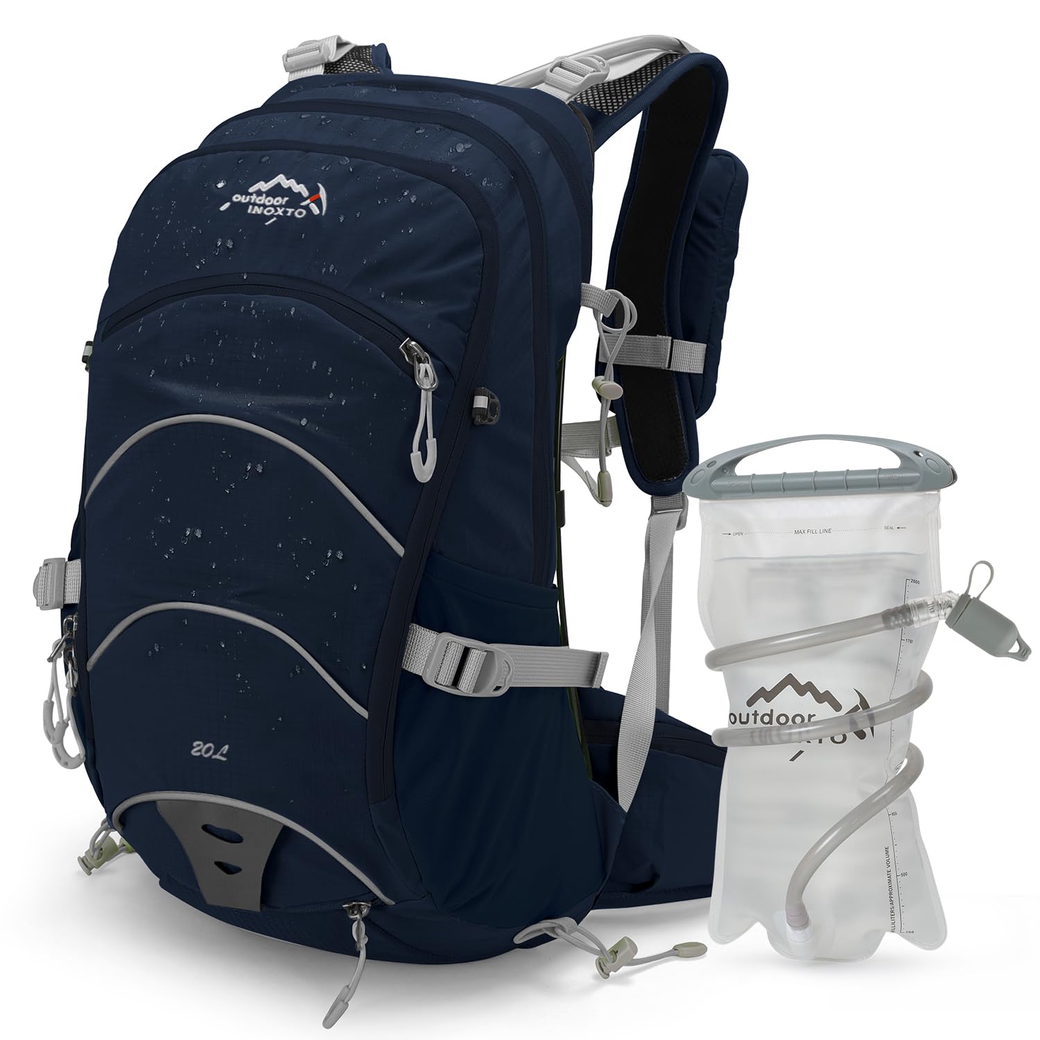 IX INOXTO Hydration Pack,20L Hydration Backpack, Hiking Internal Frame Backpacks with 2L Hydration Water Bladder and Rain Cover, for Cycling,camping, hunting,Ski, Snow for Men, Women (dark blue)