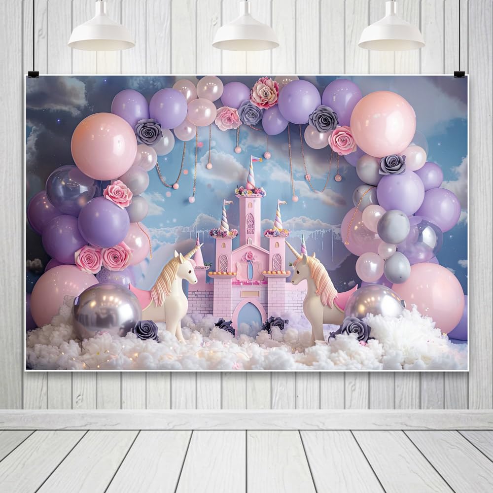 7x16ft Princess Castle Garage Door Cover - Blue Castle With Pink Flowers Outdoor Decor