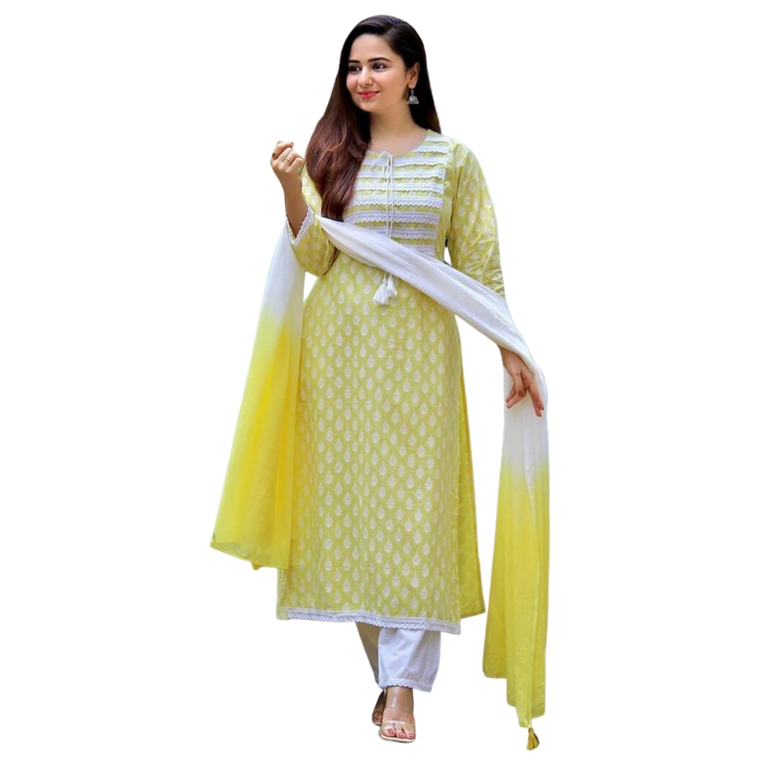 Primvo Women Kurta Pant Set with Dupatta | Ethnic Set Straight Kurta For Girls | Designer Suit | Kurta Set | Women Wear | Suit Set