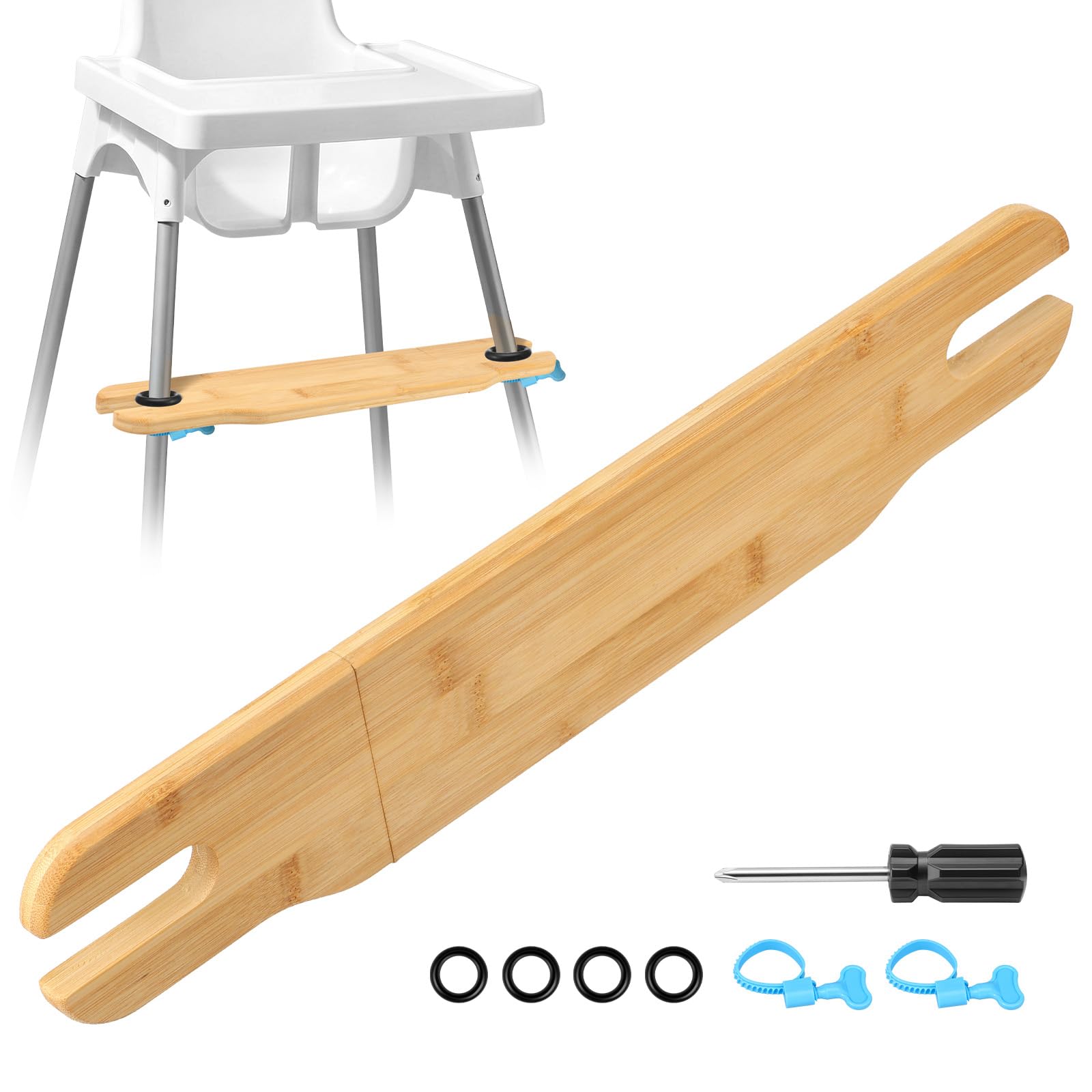 Adjustable Bamboo High Chair Footrest, Kids Foot Pedal with Full Installation Accessories(A)