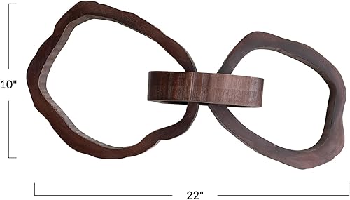 Miniatura 4 de Creative Co-Op Cadena decorativa de madera de acacia de gran tamaño de 22 pulgadas, 3 eslabones, acabado de nogal, natural