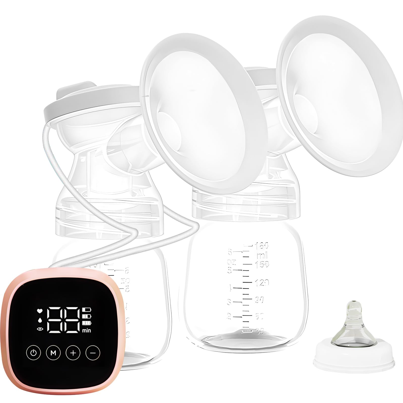 Cudiler Breast Pump, 3 Modes, 27 Frequency Electric Double Breast Pump, with Touch LED Display, BPA-Free, Suitable for Travel and Home Use, Pink