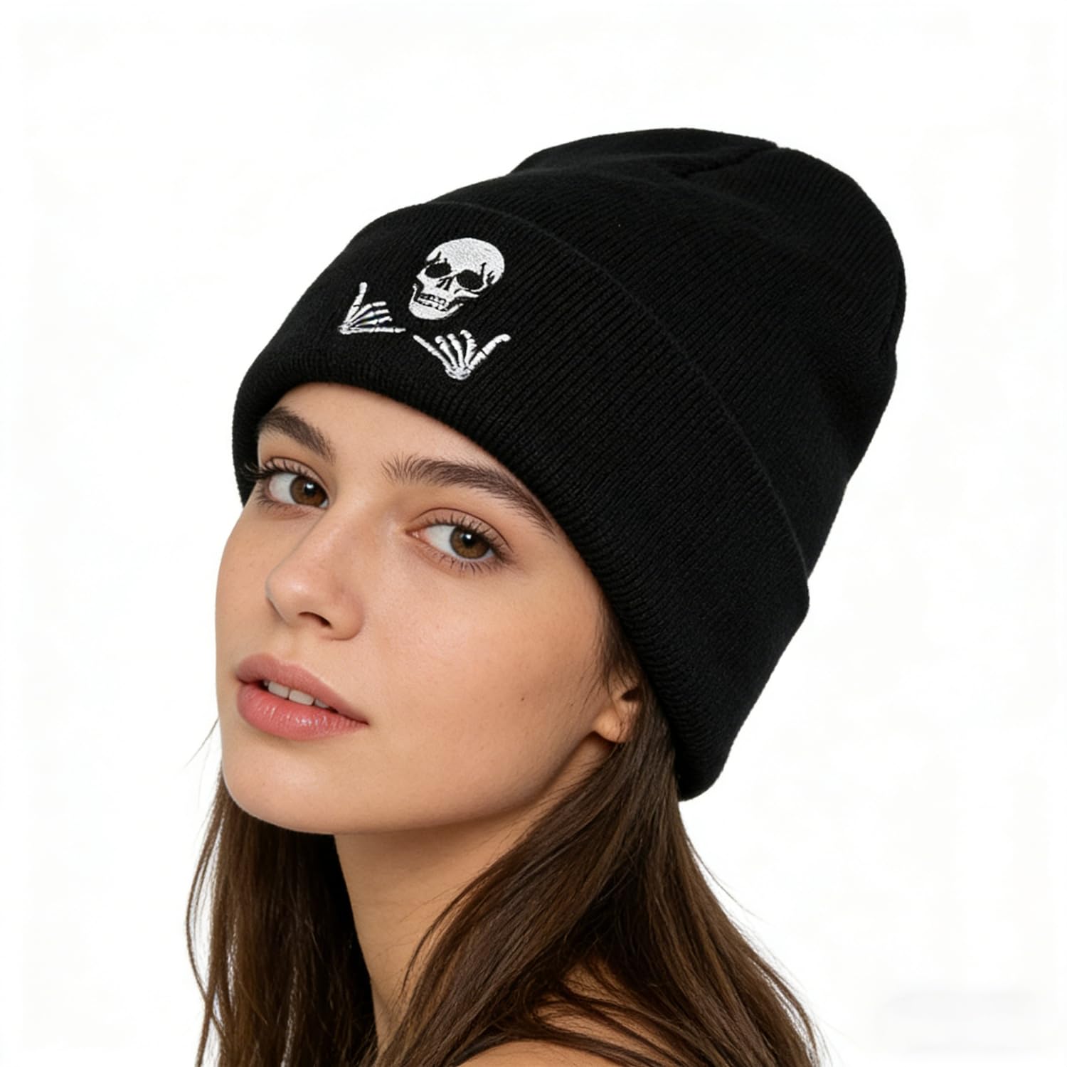 Gorro bordado para hombre y mujer, gorro de invierno de punto elástico, gorro de esqueleto cálido con puños