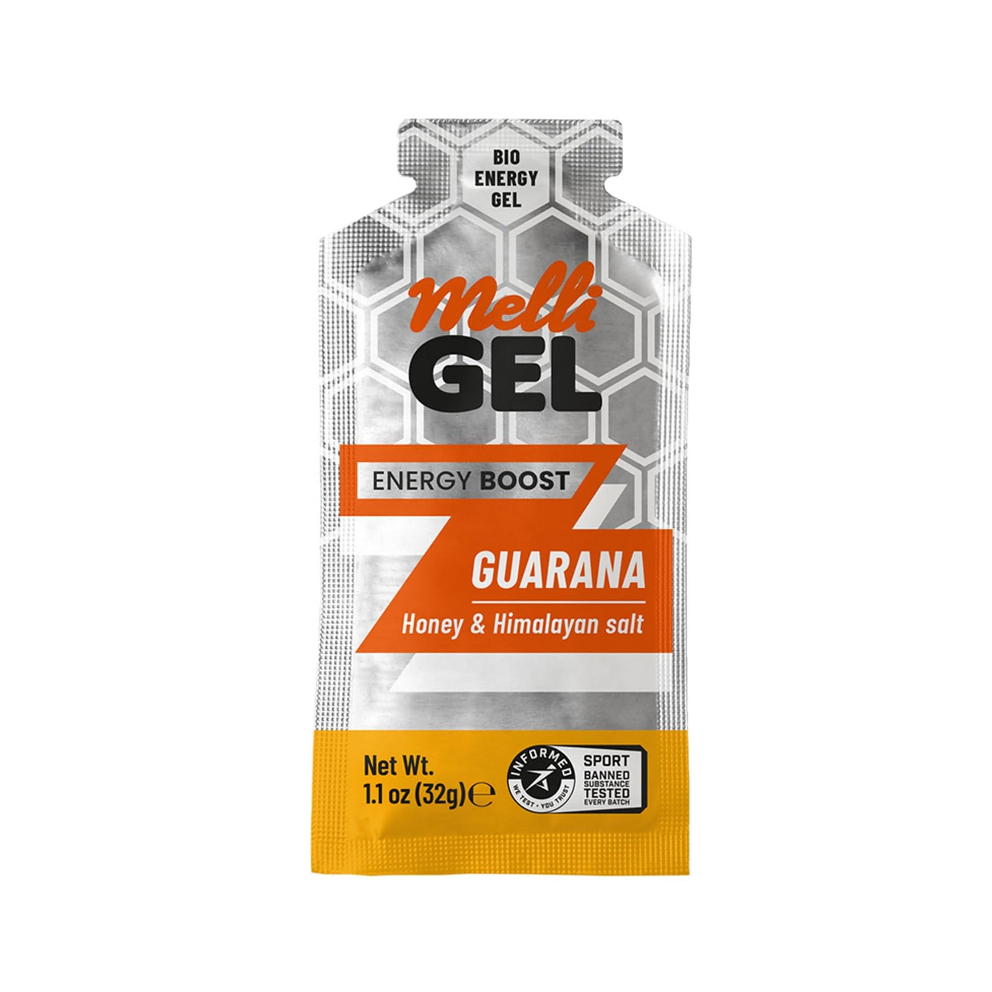 MELLI GEL Energy Organic Honey Guarana 32g, Informed Sports Tested Box of 12