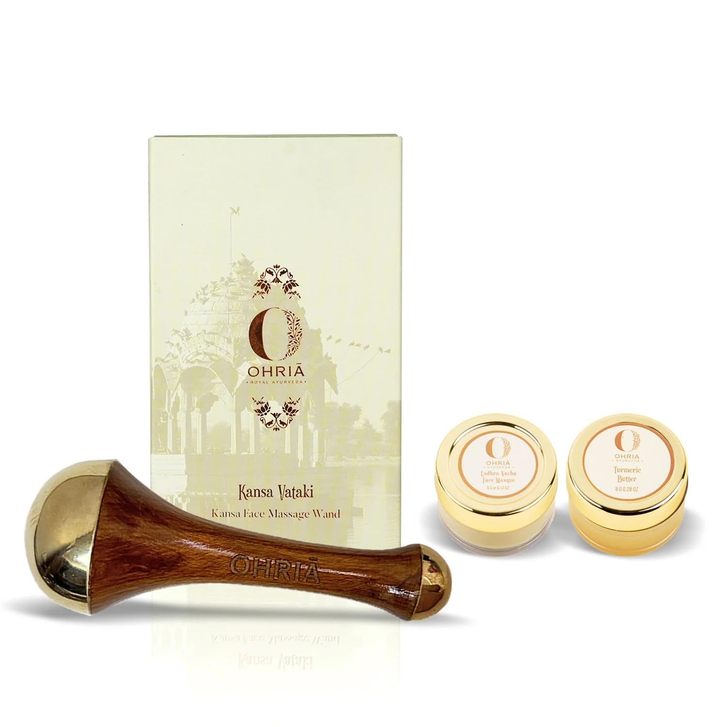Ohria Ayurveda Dark Circles & Pigmentation Combo - Kansa Face Wand,Turmeric Butter Combo with Lodhra Vacha |Natural Face Lift, Brightening, Anti-Aging, Acne Care |For Glowing Skin | All Skin Types-image-45