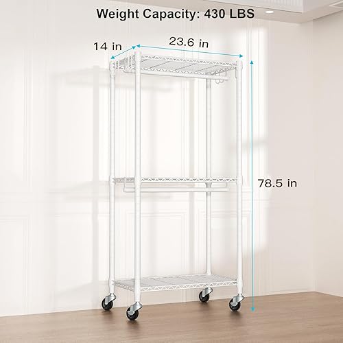 Miniatura 4 de FUTASSI P3 Mini perchero rodante de ropa, percheros de ropa para colgar ropa, perchero de prendas de servicio pesado, perchero de armario portátil