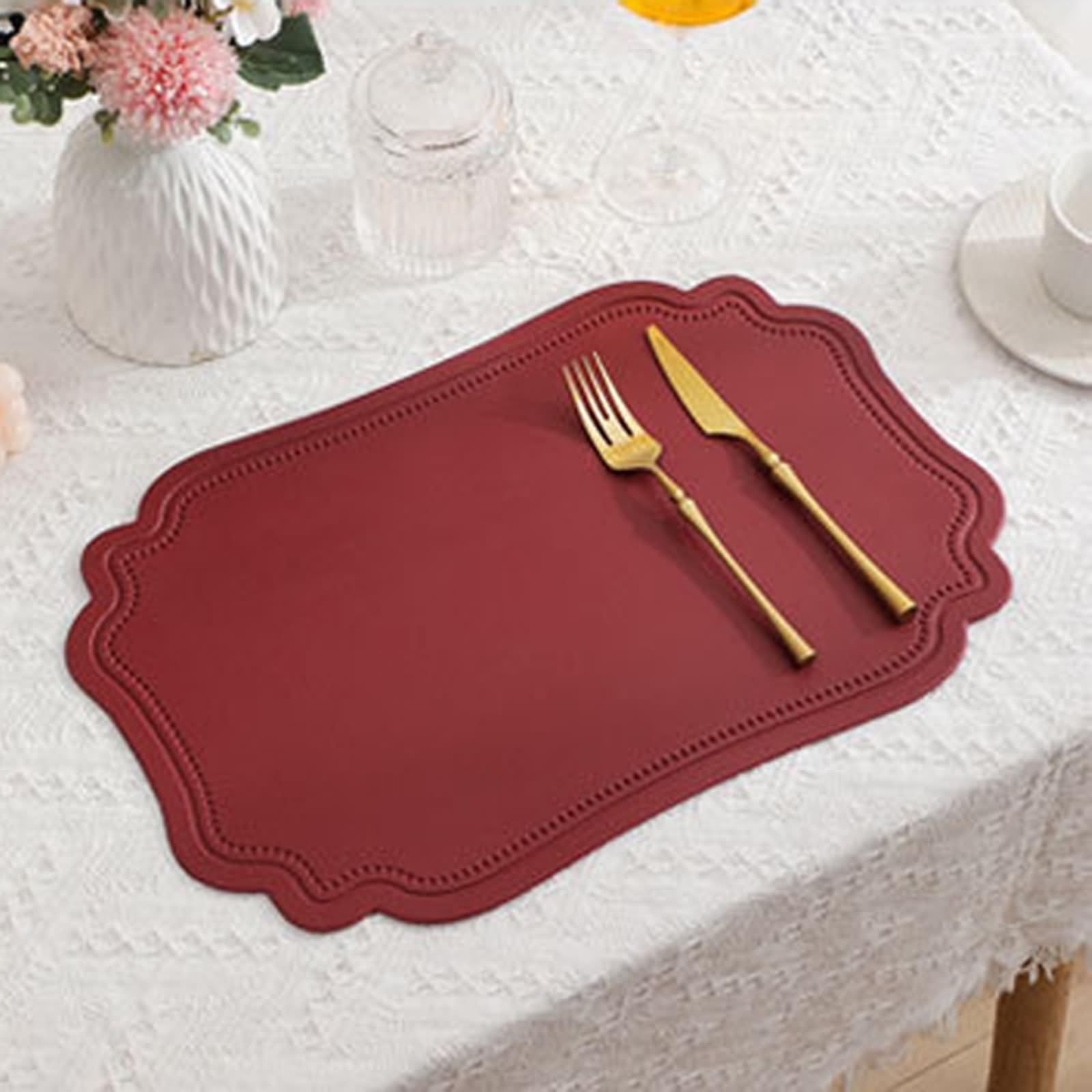 Placemats for Dining Table 30 x 45 cm, mantel de 4 personas, color liso, irregular de piel, PVC, color rojo
