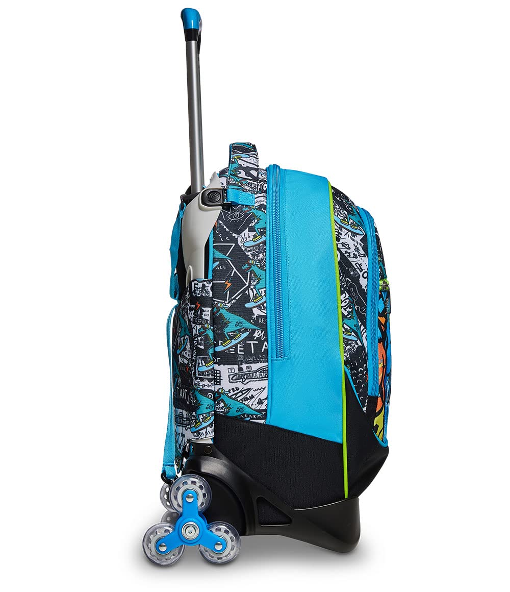 SJ Trolley Scuola Sganciabile Jack 3 Ruote, Multicolore, Zaino Con Carrello Sganciabile, Triplo Uso, 3 in 1, Trolley Viaggio, Scuola e Tempo Libero + Astuccio Triplo Scomparto Completo Di Penne,