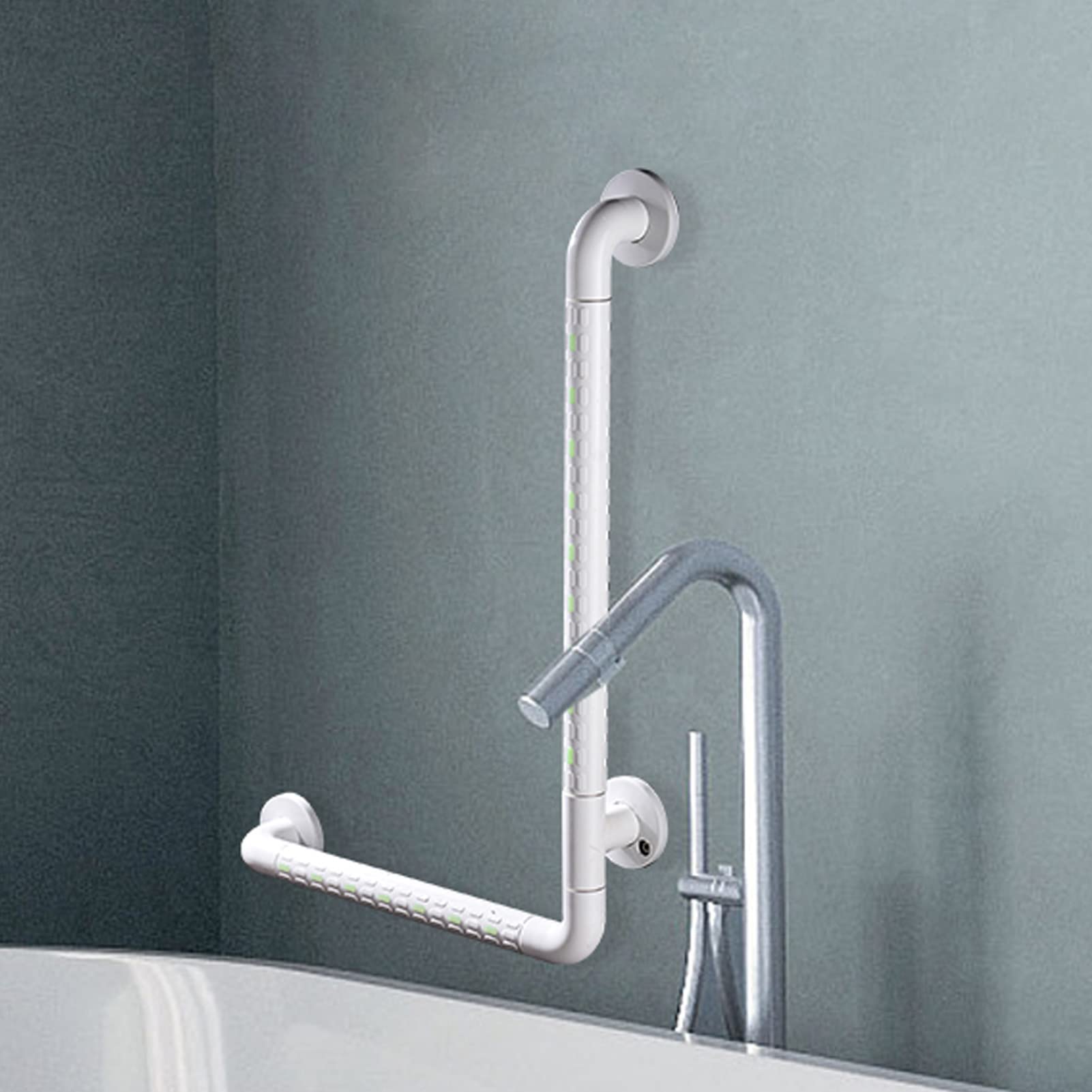 Asa De Seguridad De Acero Inoxidable,Barras De SujecióN Ducha en Forma De L,Asa Antideslizante Para Asidero De BañEra,Ayuda De Seguridad Para BañO Para Personas Mayores,Blanco (70x70cm/27.6x27.6in)