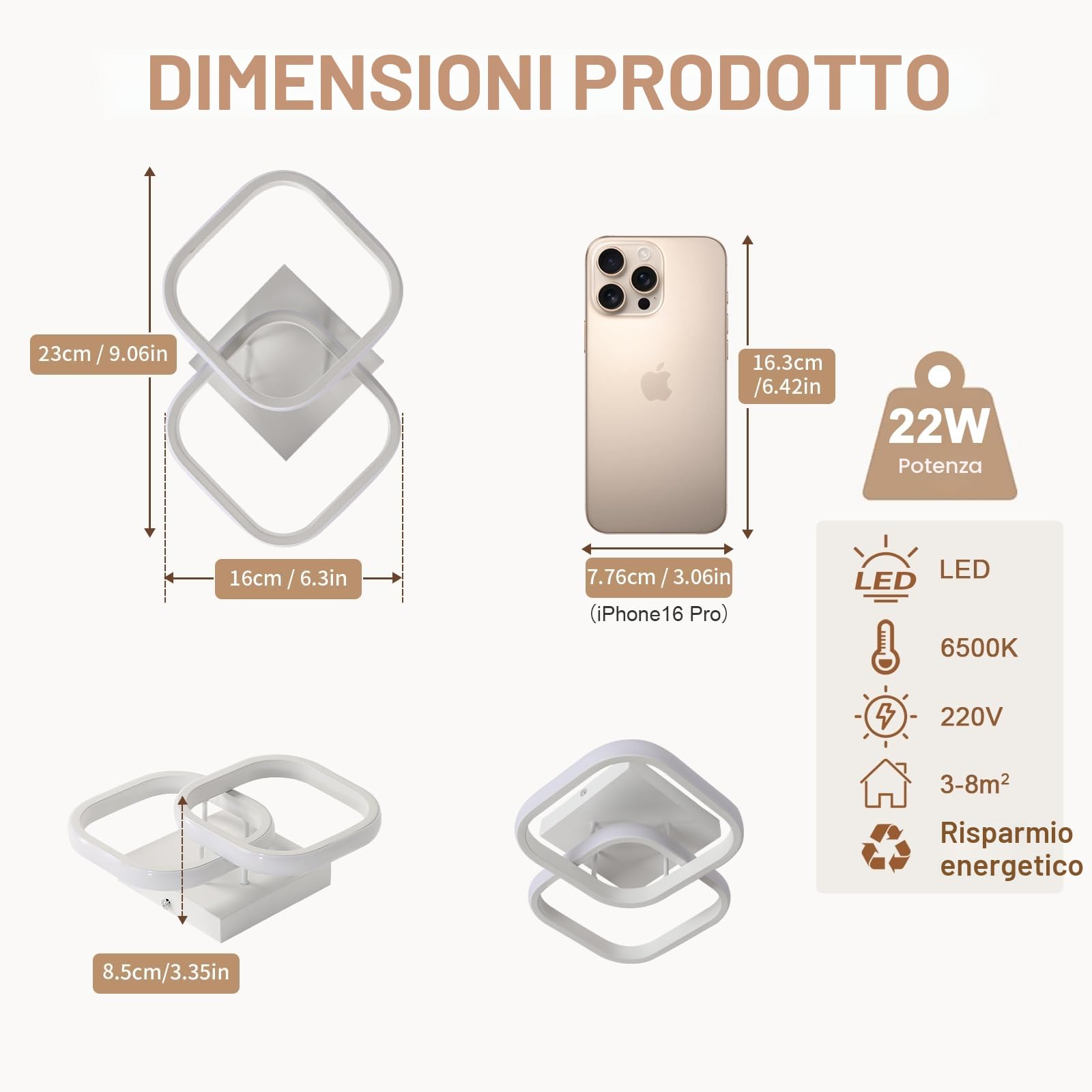 Comely - 2 Plafoniere LED quadrate da Soffitto 24W, 2700LM, con design Moderno. Luce fredda 6500K, adatta ad ogni ambiente come: soggiorno, cucina, bagno, camera da Letto o corridoio, Bianco, 24cm.