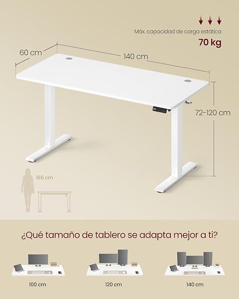 VASAGLE Escritorio Eléctrico Ajustable en Altura, Escritorio para Ordenador, Recordatorio de Sedentarismo, Función de Memoria con 4 Alturas, para Oficina, 140 x 60 cm, Blanco Nube LSD314WZ03 - 3