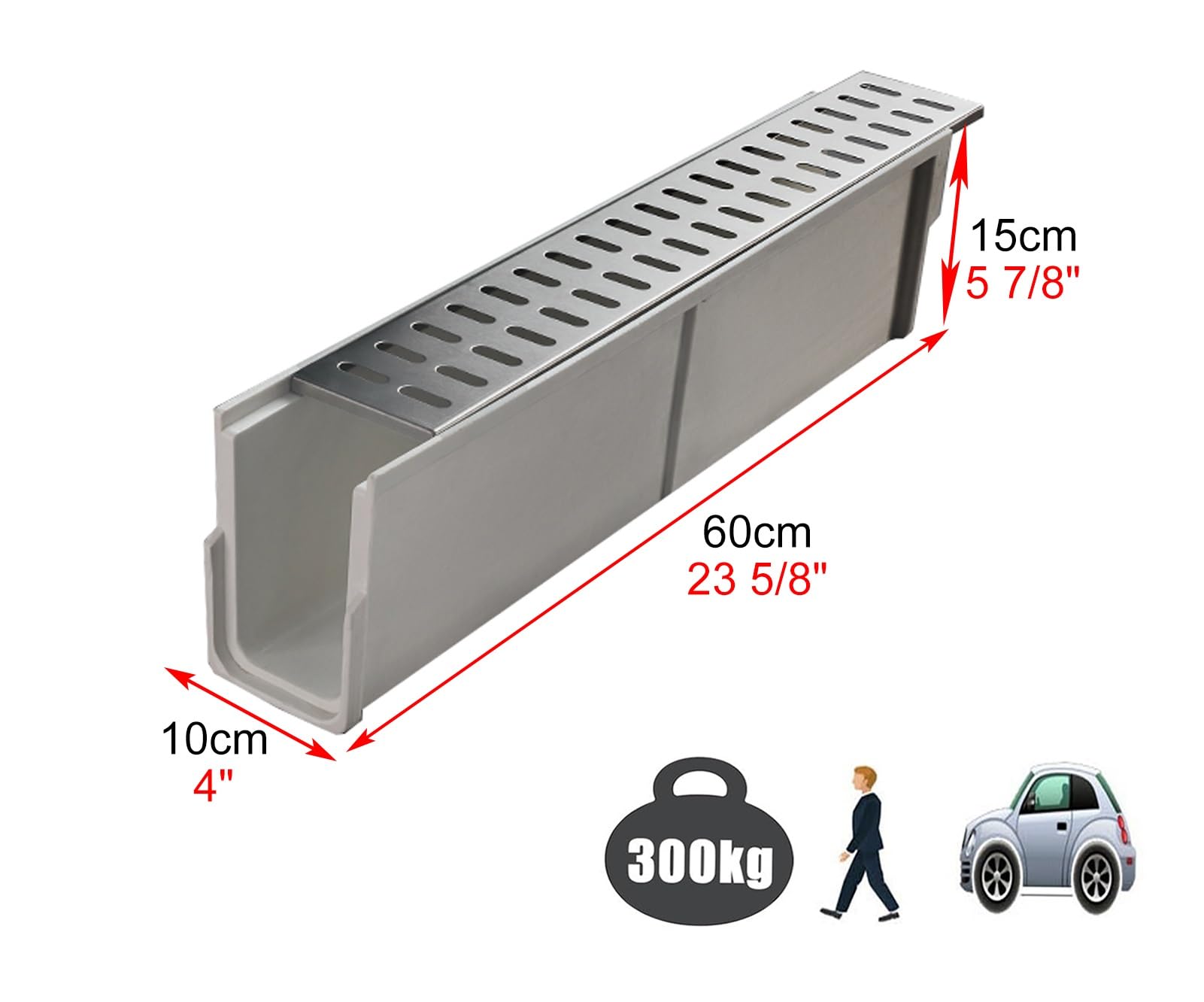 シマブン 排水ユニットSUSグレーチング 深型 防水横引き HSFZ-15L1000（直送品） - アスクル 4インチ幅の溝付き排水溝でゴミや葉をブロック。2列穴付き雨どい、ステンレススチール製格子、バスルームや庭用の溝付き排水溝（幅10cm