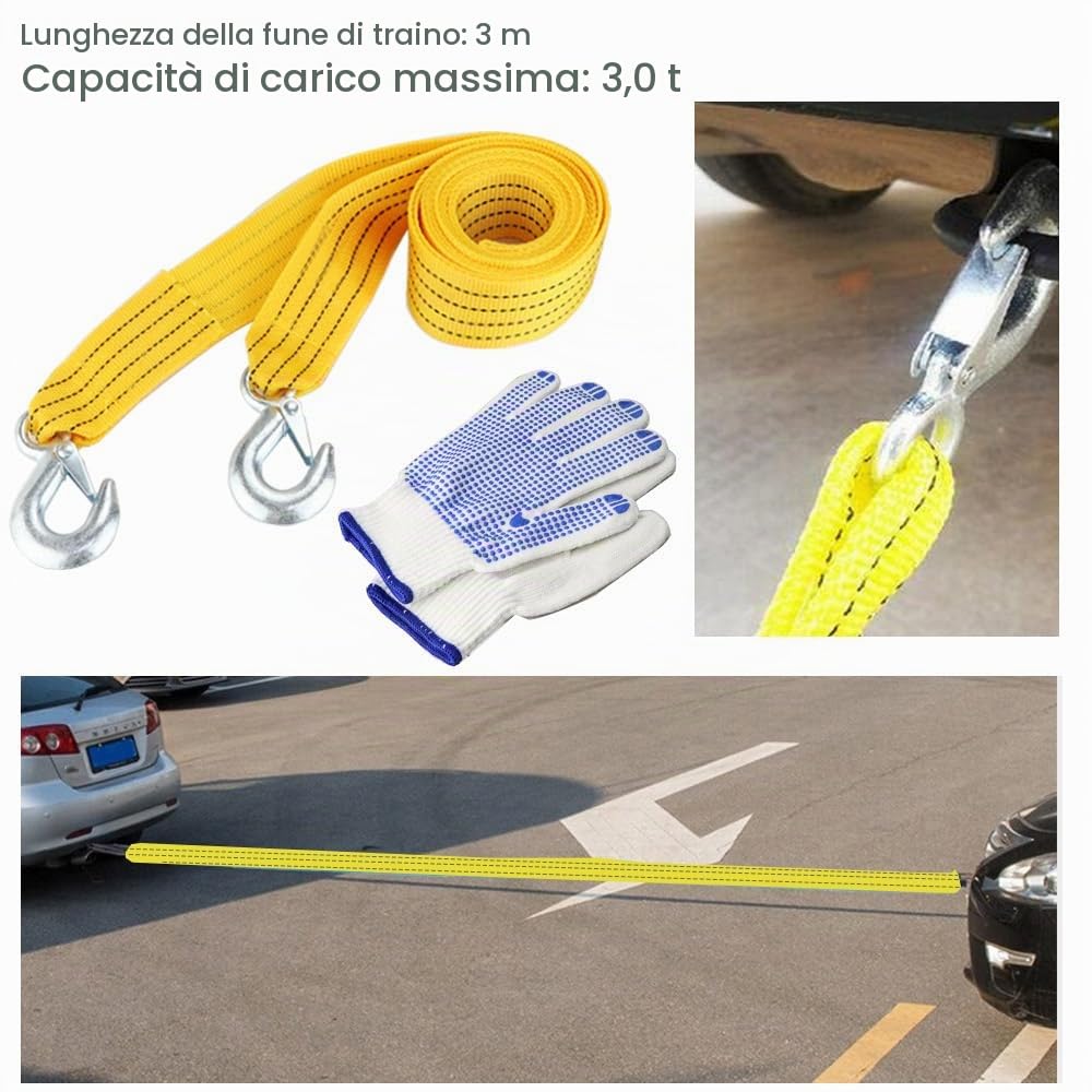Set di attrezzi di emergenza per auto, 13 in 1, set di attrezzi di sicurezza per i viaggi, con cavi di collegamento, triangolo, giubbotto di avvertimento, corda da traino, martello di sicurezza auto