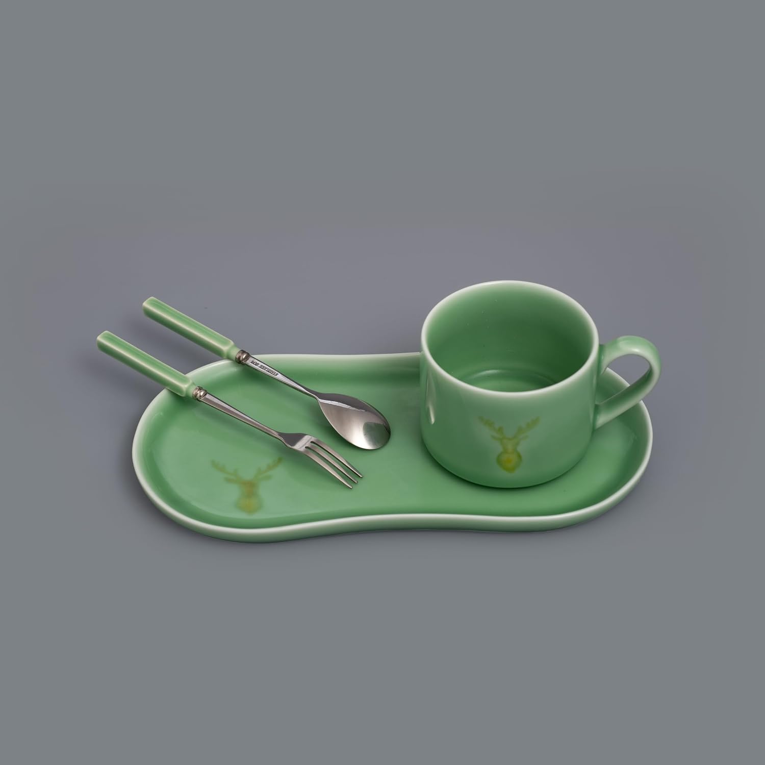 Longquan UNESCO Heritage Celadon Coffee Set Double-glazed collector's edition with oval-shaped plates and tableware - handcrafted plum green glaze ceramic gift box (1, Plum green glaze)