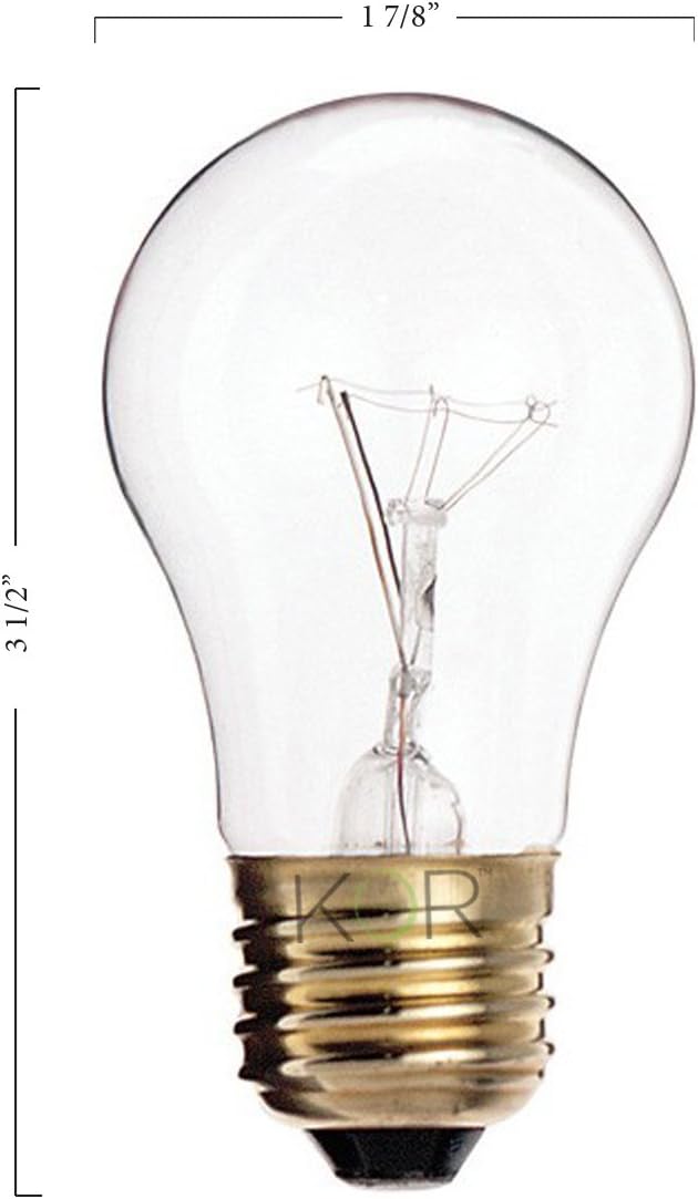 KOR (Pack of 6) 15W A15 Incandescent Appliance Bulbs – Clear Glass, E26 Medium Base, 120V – Standard Size for Ovens, Refrigerators, and Lamps
