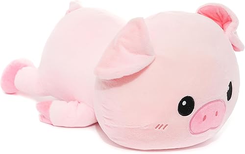 Miniatura 7 de Lindo juguete de peluche de cerdo rosa, almohada suave de peluche, 18 pulgadas de largo, muñeca de cerdo Kawaii para niños y adultos, amigo dormido,