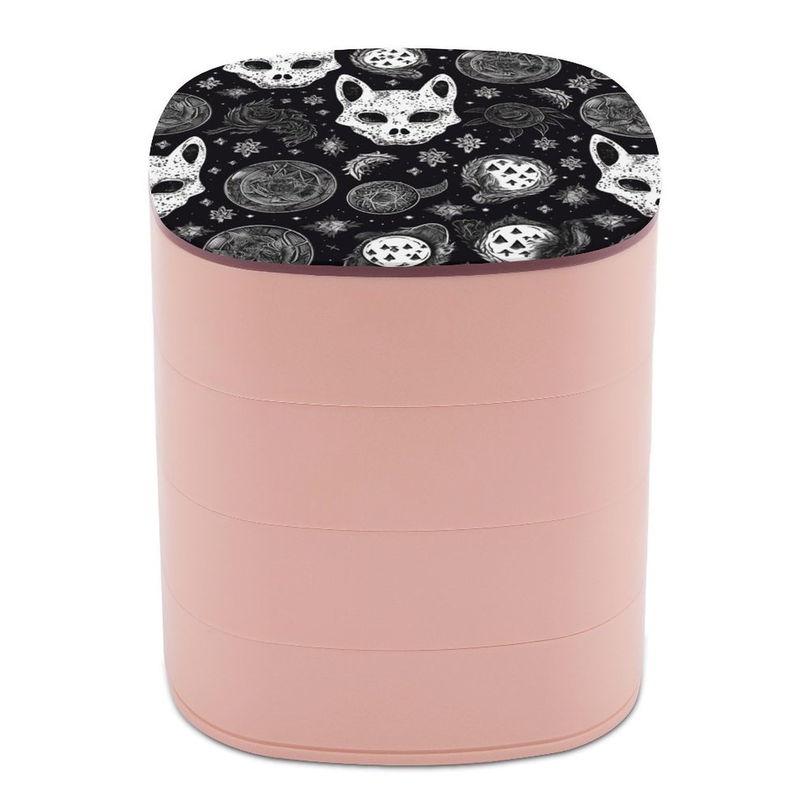 VstaDank Skull Cat Moon Gothic Jewelry Case Women Portable Travel Jewelry Box Rotating Jewelry Organizer with Mirror Multi-Layer Necklace Ring Earring Storage Box for Bracelets Rings