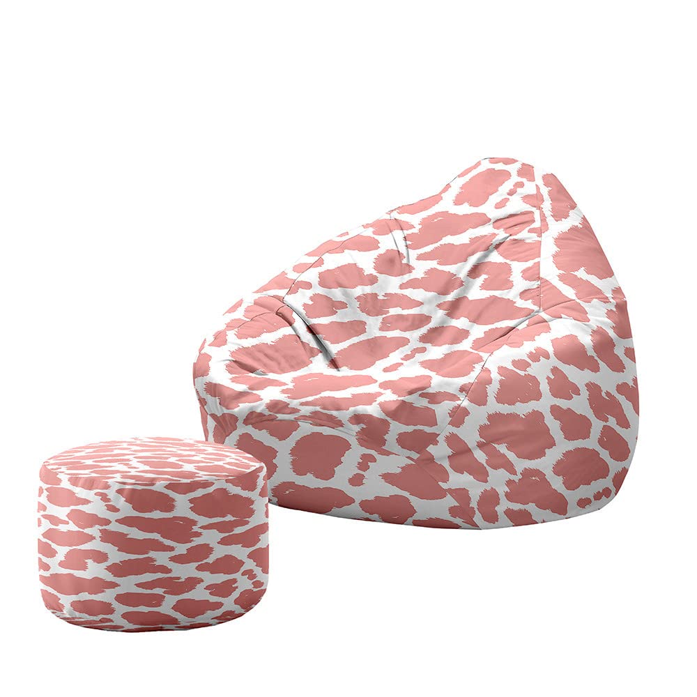 Treer Coprisedia per Poltrona Sacco Adulto Senza Imbottitura con Copertura per Poggiapiedi, Sedia per Divano Pigro Fodera per Poltrona a Sacco con Maniglia (70x80+20x30cm,Stampa Mucca 4