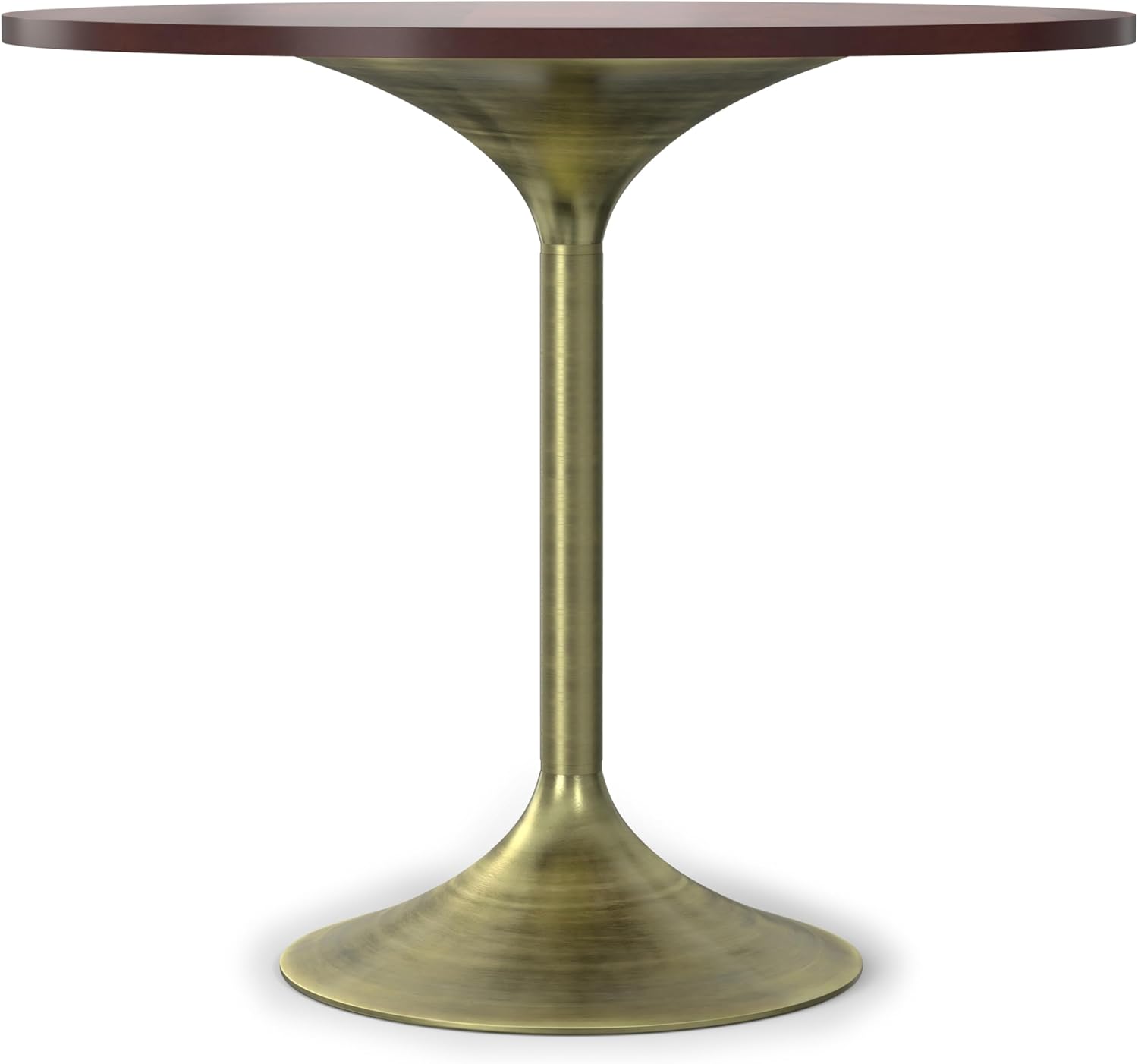 SIMPLIHOME Radford Dining Table - 36 inch Wide Solid Mango Wood Round Table in Walnut, Contemporary Style for Dining Room or Kitchen with Antique Brass Iron Pedestal Base and Compact Design, Seats 3