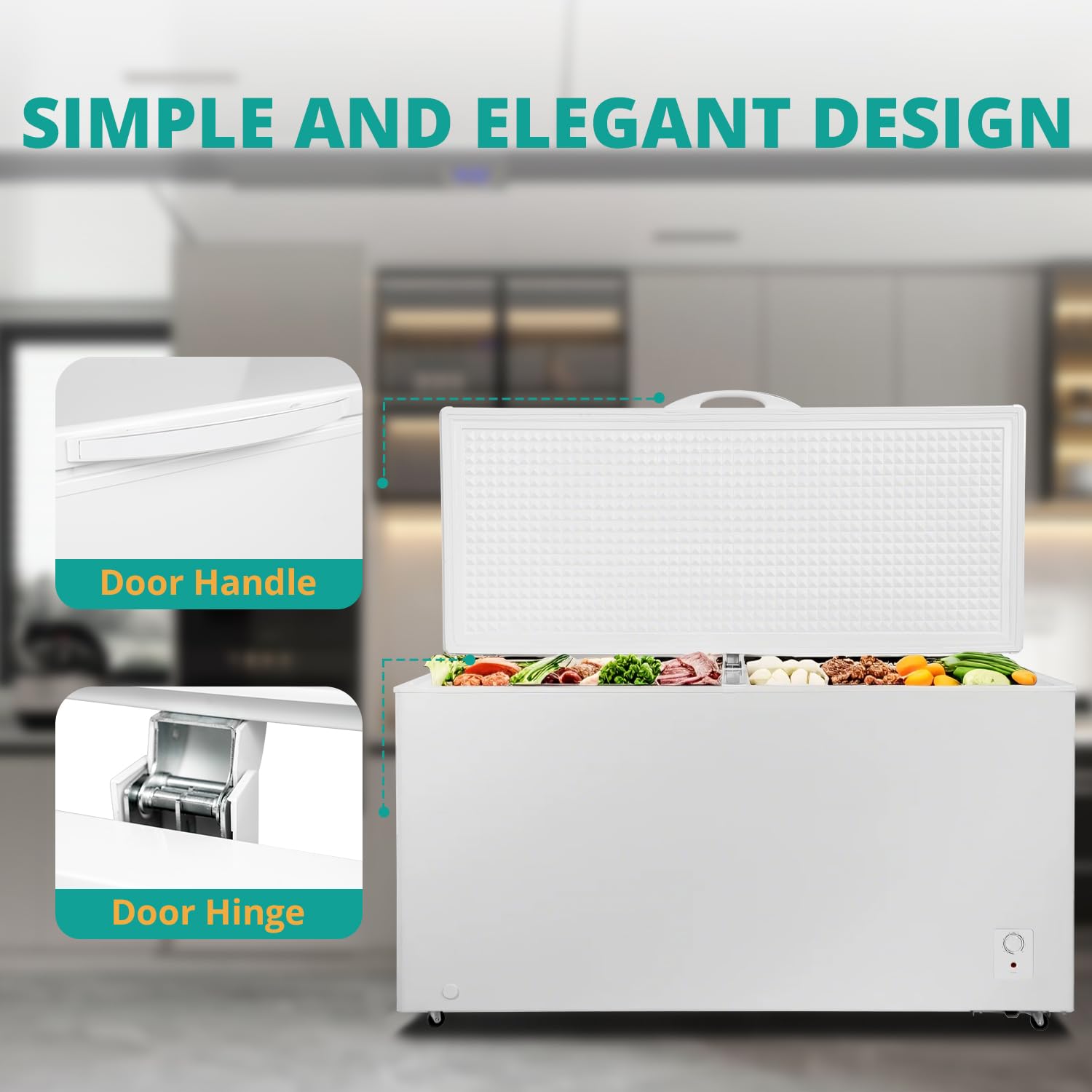 Smeta Chest Freezer 22.5 Cubic Feet Deep Freezer With 2 Baskets, Energy Efficient Freezer Chest Large Capacity Freezer Chest For Kitchen, Home, Basement, Garage Ready Chest Freezer With Wheels, White on Fridge.com - View 3