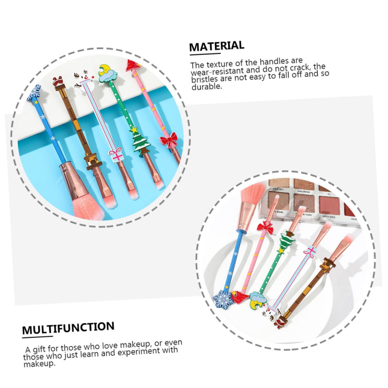 MAGICLULU 3 Set Di Pennelli Per Il Trucco Da Ragazza Design Natalizio Unico Materiale Setole Delicate Strumento Di Bellezza Resistente Alla Luce 5 Pezzi * 3