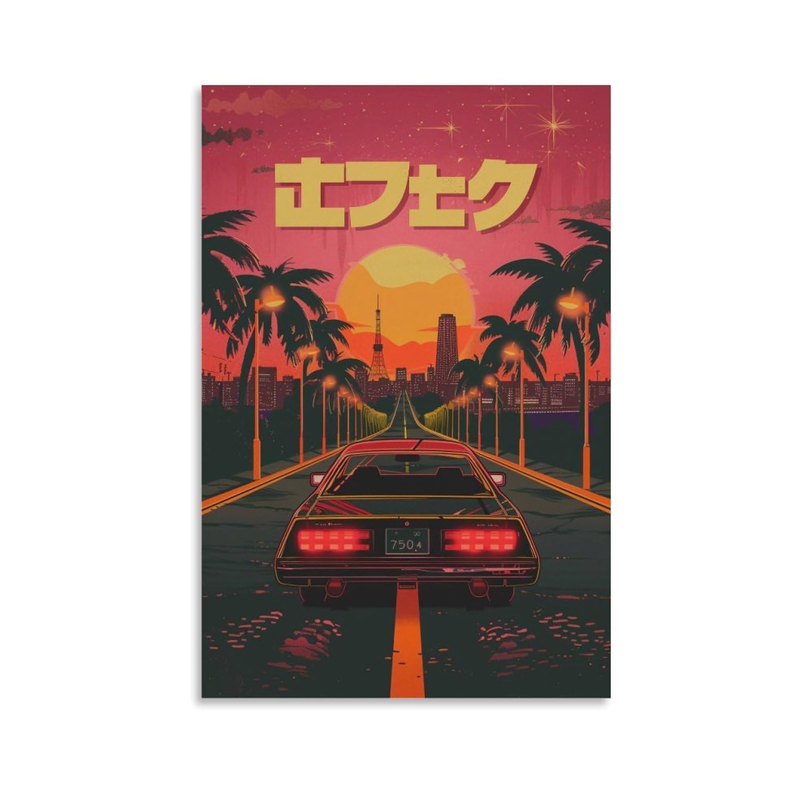 HUERYRYHY Tokyo Night Drive 03 Poster Wall Art Canvas Vintage Aesthetic Painting Decor for Rooms 20x30inch Unframe-style
