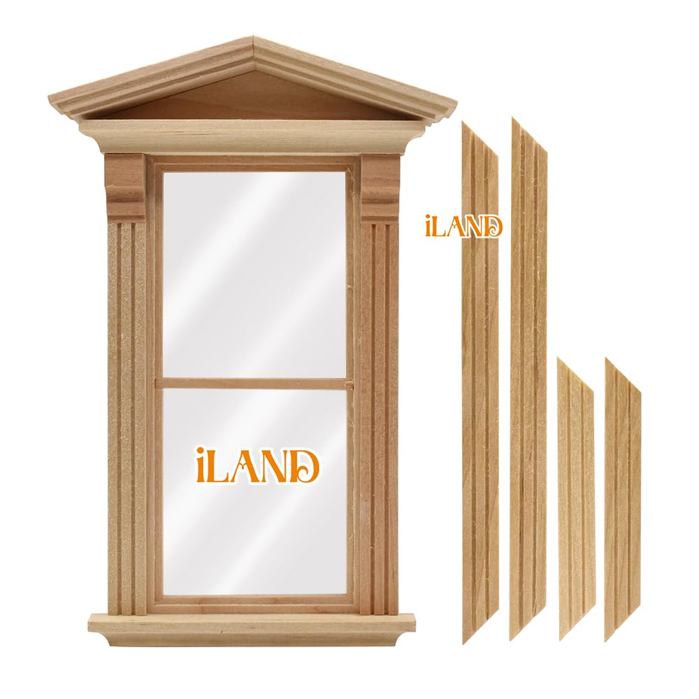 iLAND Dollhouse Window, 1/12 Scale Accessories, Wooden Dollhouse Accessories, Dollhouse Building Supplies in Baroque Style