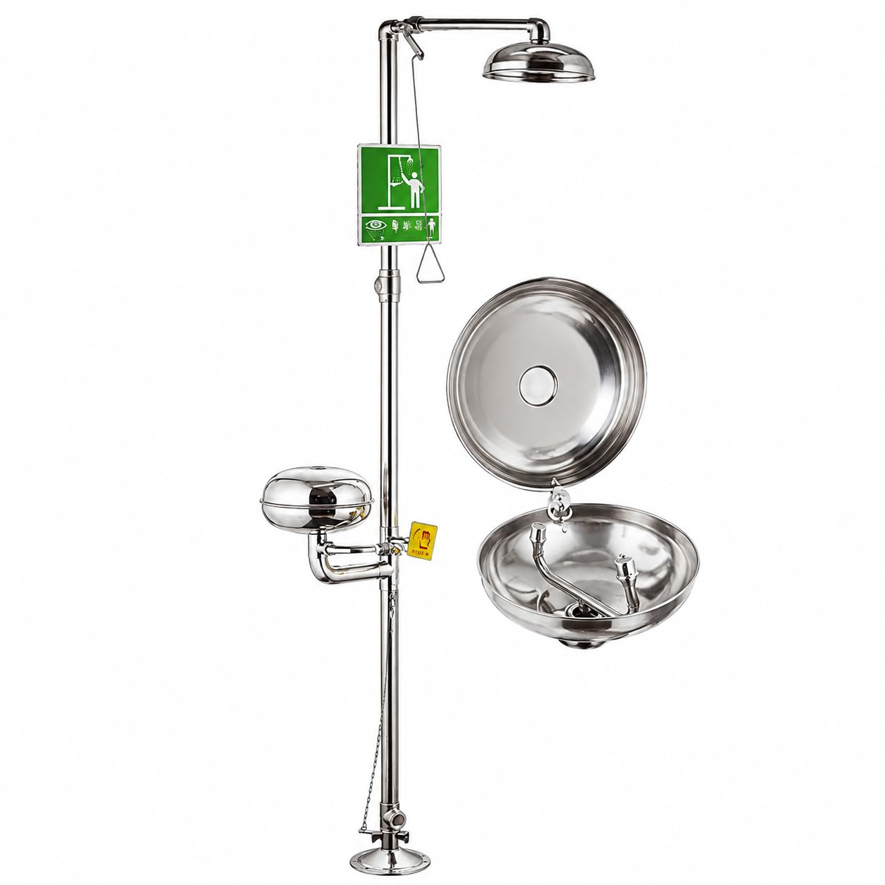 Douche oculaire d'urgence en acier inoxydable, jaune