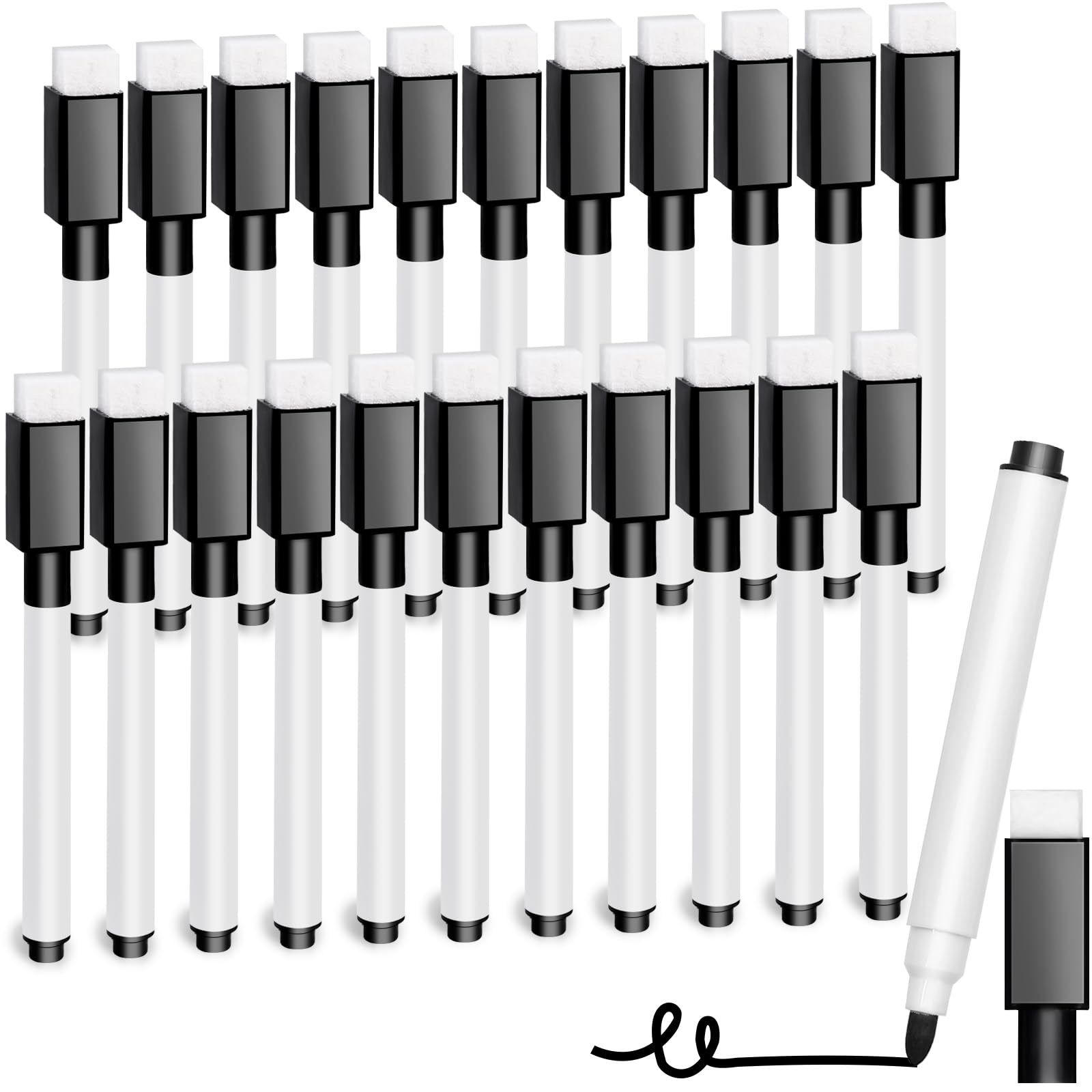 DIYDEC 22 marcadores de pizarra blanca, bolígrafos de pizarra blanca negra, punta fina, magnéticos, con borrador, marcadores de tinta de borrado en seco de bajo olor, borrables para el hogar, la