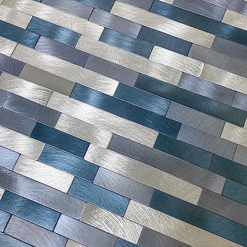 Homeymosaic Backsplash Metal Tile Peel And Stick On Kitchen Bathroom Fireplace Laundry Subway Wall Tiles In Brushed Gradient Blue,5-Sheets #TOP4