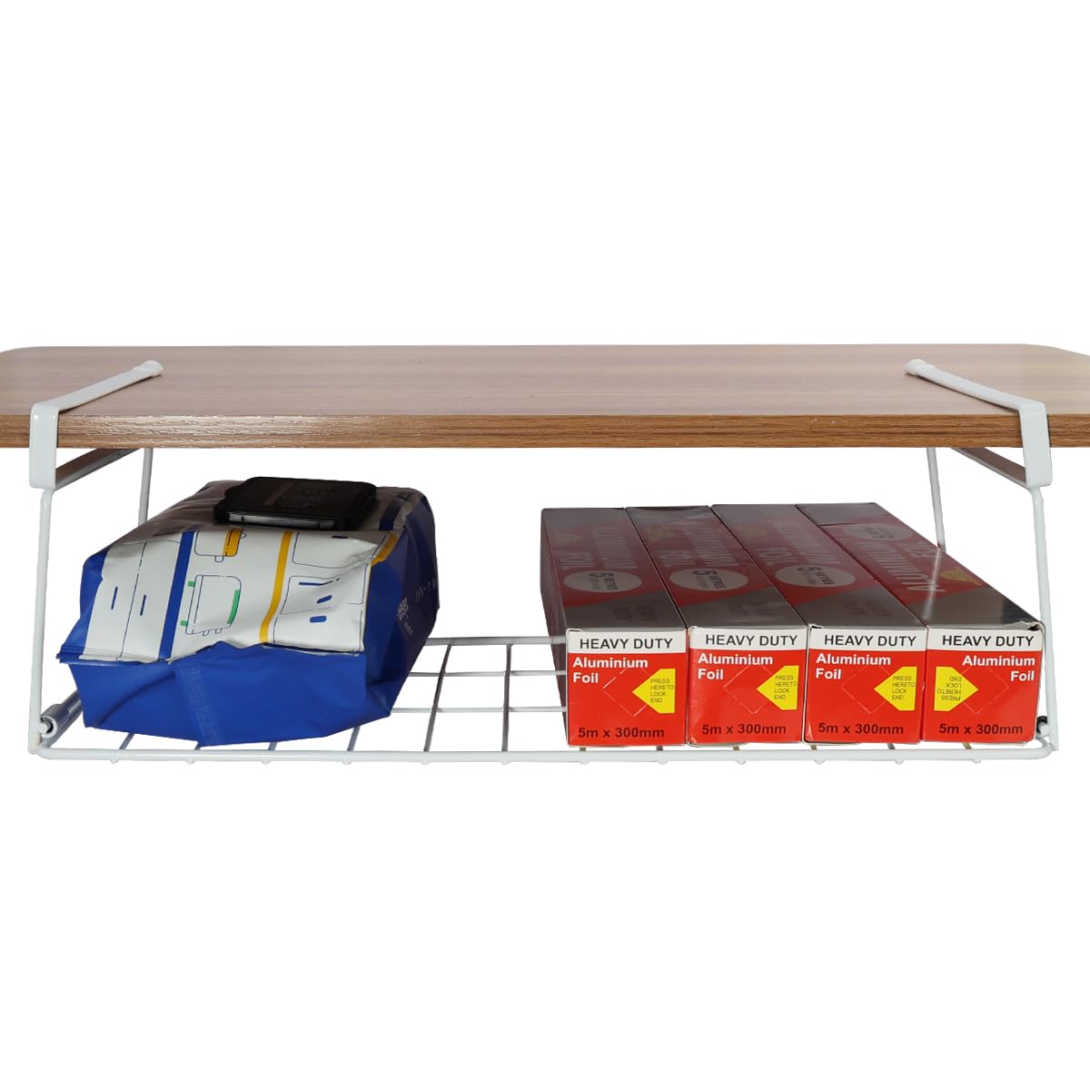 Foil and Plastic Wrap Organizer Kitchen Under Cabinet Desk Pantry Hanging Organizer Storage Foldable Rack (WhiteοΌ