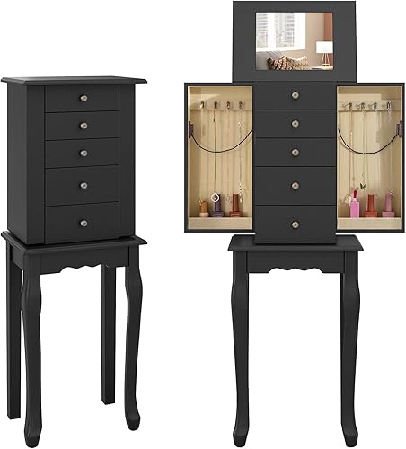 Miniatura 1 de Giantex Cofre de almacenamiento de armario con espejo abatible 4 cajones y 2 puertas laterales giratorias caja de joyería de gran capacidad con