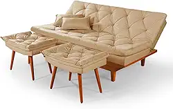 Sofa Cama Reclinavel Caribe Com Duas Banquetas Rubi Suede Chocolate