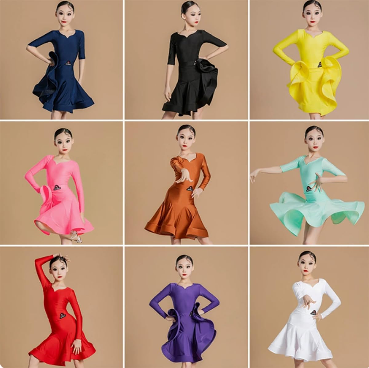 Lateinisches Tanzkleid für Mädchen mit Langen Ärmeln, Rumba- und Sambakleid Rock Moderne Gesellschaftstanzbekleidung Wettkampfkostüme
