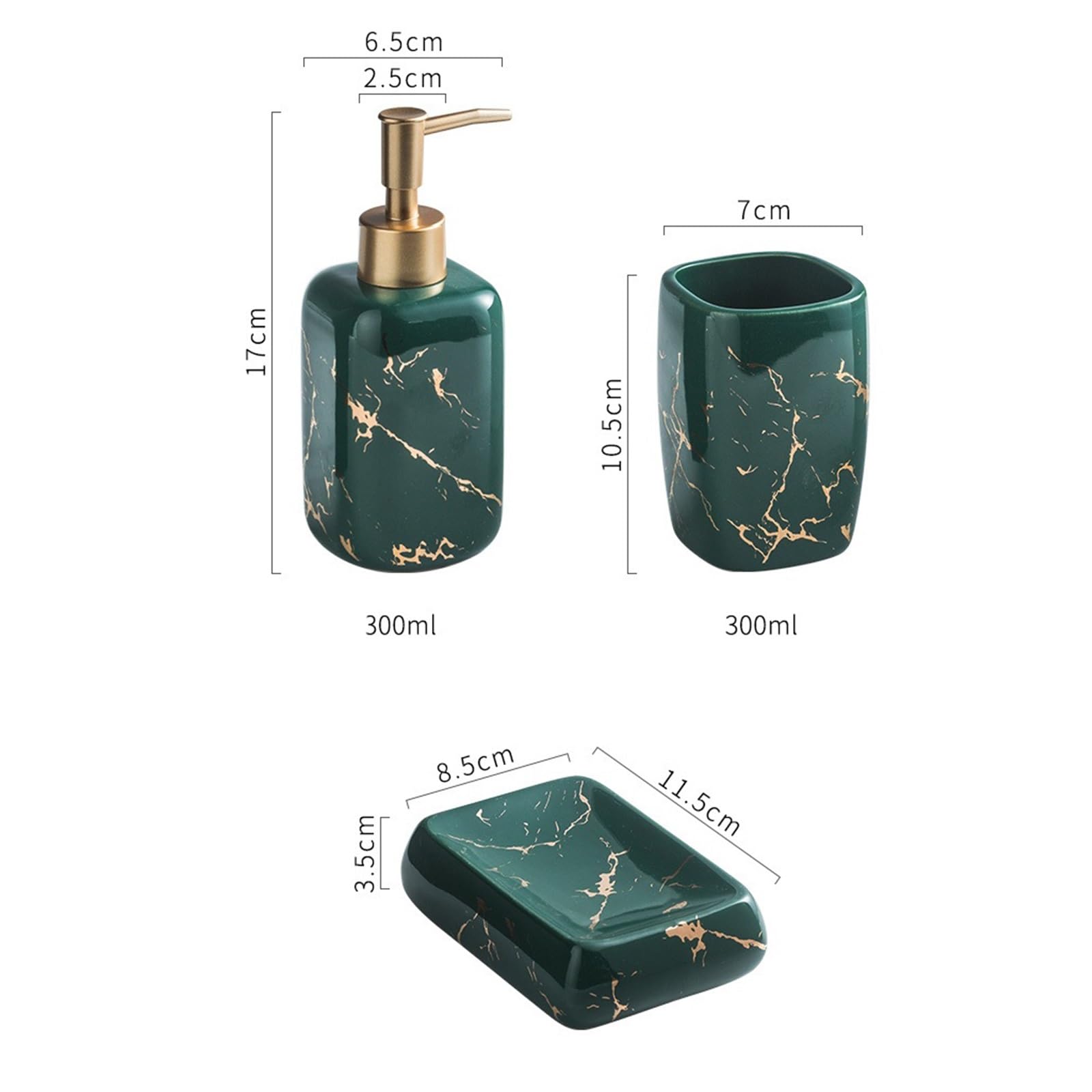 Distributore di Sapone Set di accessori for il bagno da 4 pezzi: dispenser for sapone liquido, bicchieri for collutorio e portasapone Dispenser Detersivo Piatti(Green)