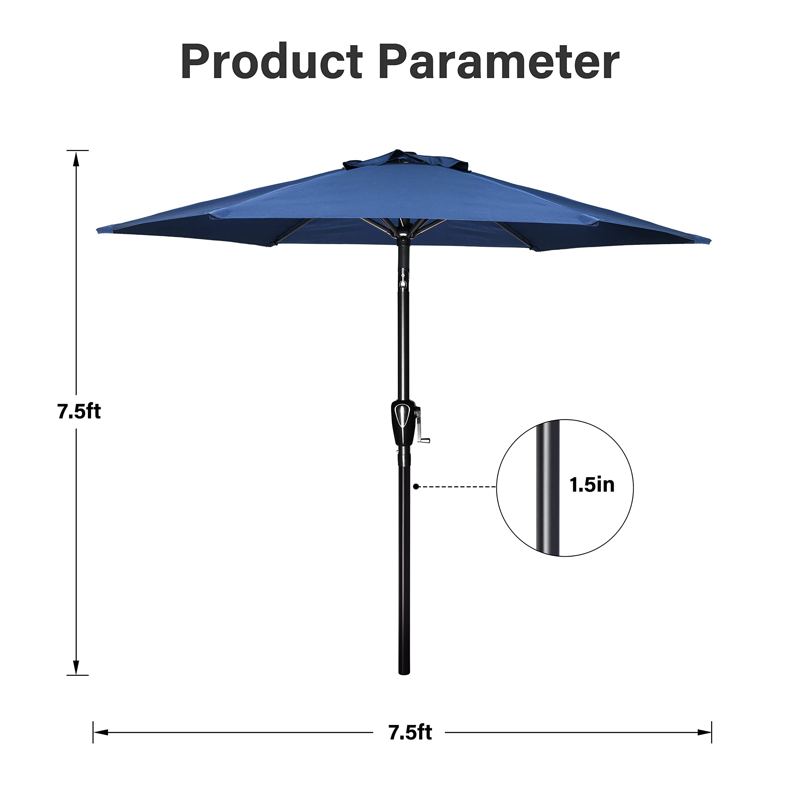 Simple Deluxe 7.5ft Patio Umbrella Outdoor Table Market Yard Umbrella with Push Button Tilt/Crank, 6 Sturdy Ribs for Garden, Deck, Backyard, Pool, Blue : Patio, Lawn & Garden