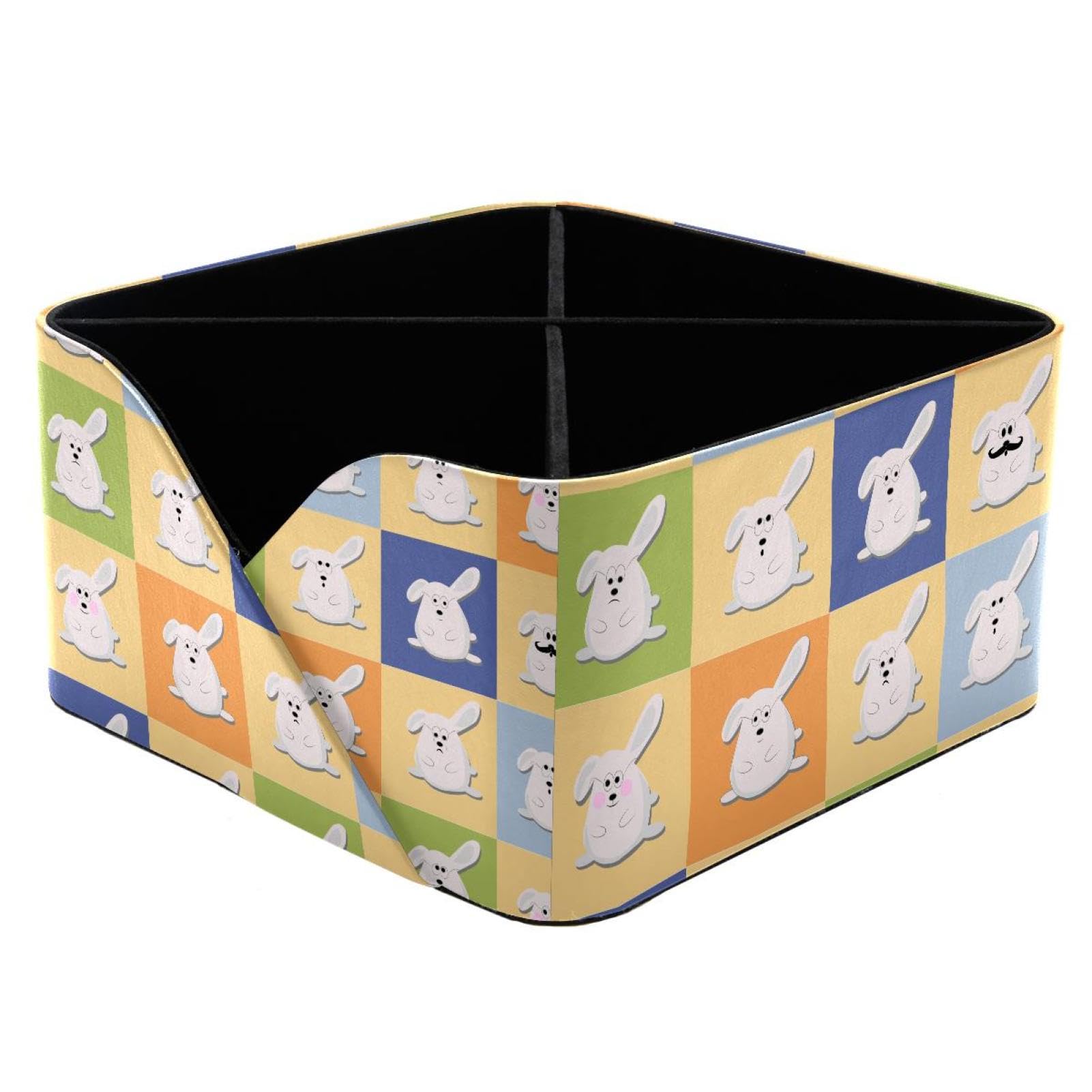 KengjuTesu Different Rabbit Moods Pattern Desktop Organizer Pen Holder, Rectangular Pencil Cup for Office, Study and Makeup Stations