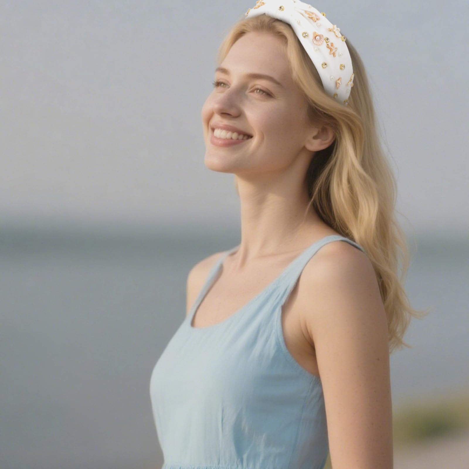 Norbiariz White Knotted Headbands for Women Mermaid Seashell Hair Accessories Headbands for Women Non Slip Headband Girls Fashion Cute Head Bands for Women's Hair - Image 4