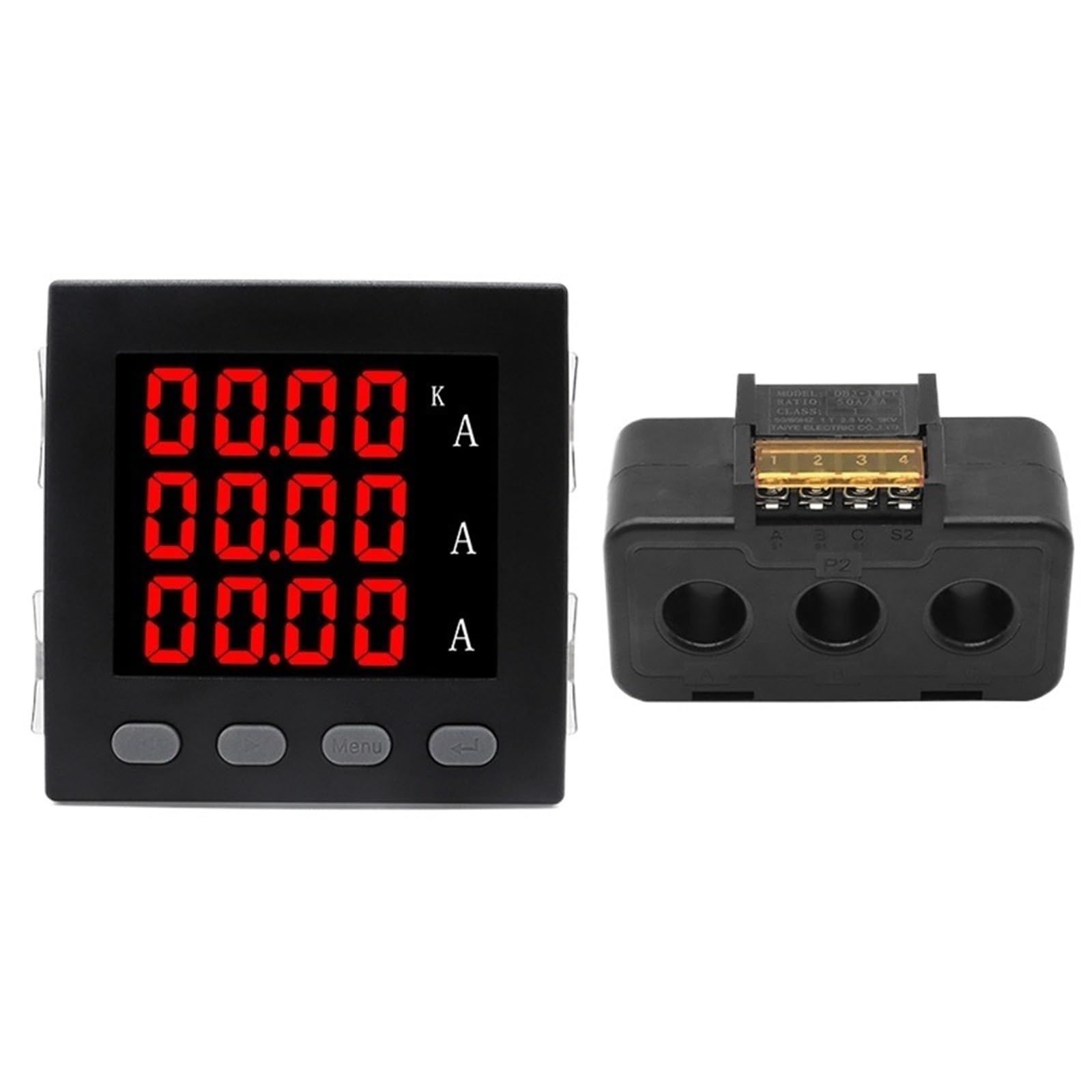 Medidor de panel digital LED de 96 x 96 mm, amperímetro trifásico con transformador de corriente, 50 A, 100 A, 150 A, 200 A, CA 220 V(Meter with 150A CT)