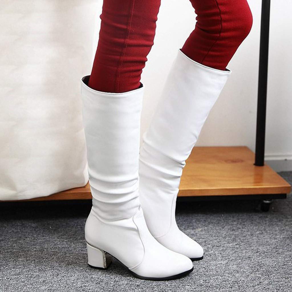 Stivaletti da donna, eleganti stivali lunghi con tacco, impermeabili, in pelle, lunghi al ginocchio, a pecora lunga, invernali, classici da cowboy