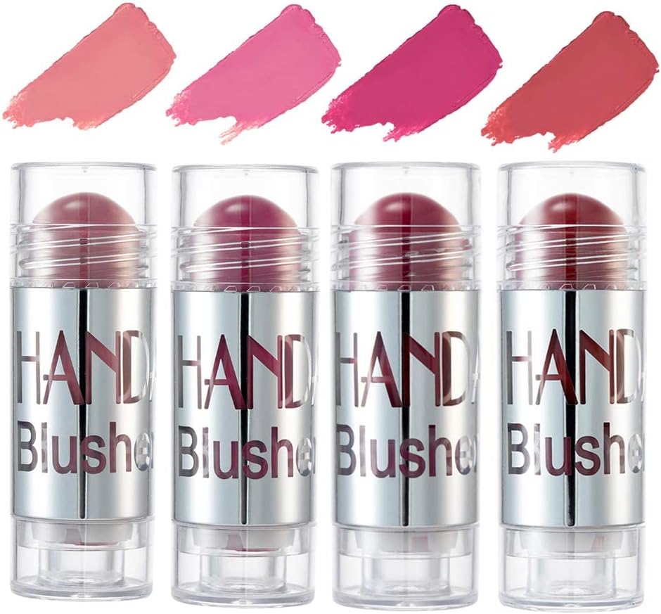 Mysense4 Colors Face Blush Sticks,Matte Cream Blush Stick for Cheeks, Eyes and Lips Natural Makeup Waterproof Long Lasting, 4pcs Set