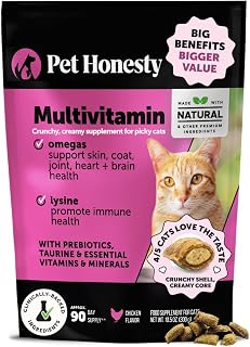 PetHonesty Cat Multivitamin Chews: Immune, Joint, Skin, Coat & Digestion Support with Omega-3s, Lysine, Probiotics - Chicken Flavor, 90-Day Supply