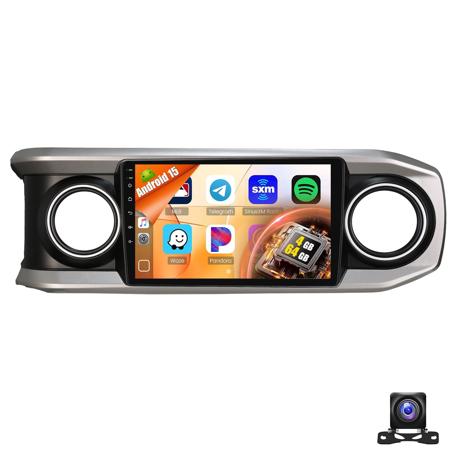 Android 15 Car Radio Stereo For Toyo-ta Tacoma 2016-2020 With Wireless Carplay Android Auto 10 Inch IPS Touch Screen FM/RDS Radio GPS Bluetooth Mirror Link SWC Reversing Camera(Size:8Core 4+64G)