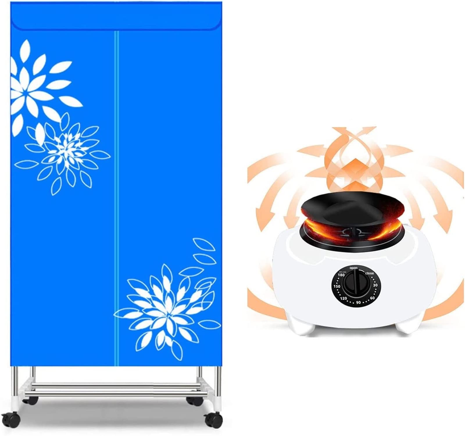 2 Tier Indoor Clothes Dryer Airer con Aria Calda Asciugatura Armadio e 4 Ruote, 1000W ad Alta efficienza energetica, per Tutti i Tessuti