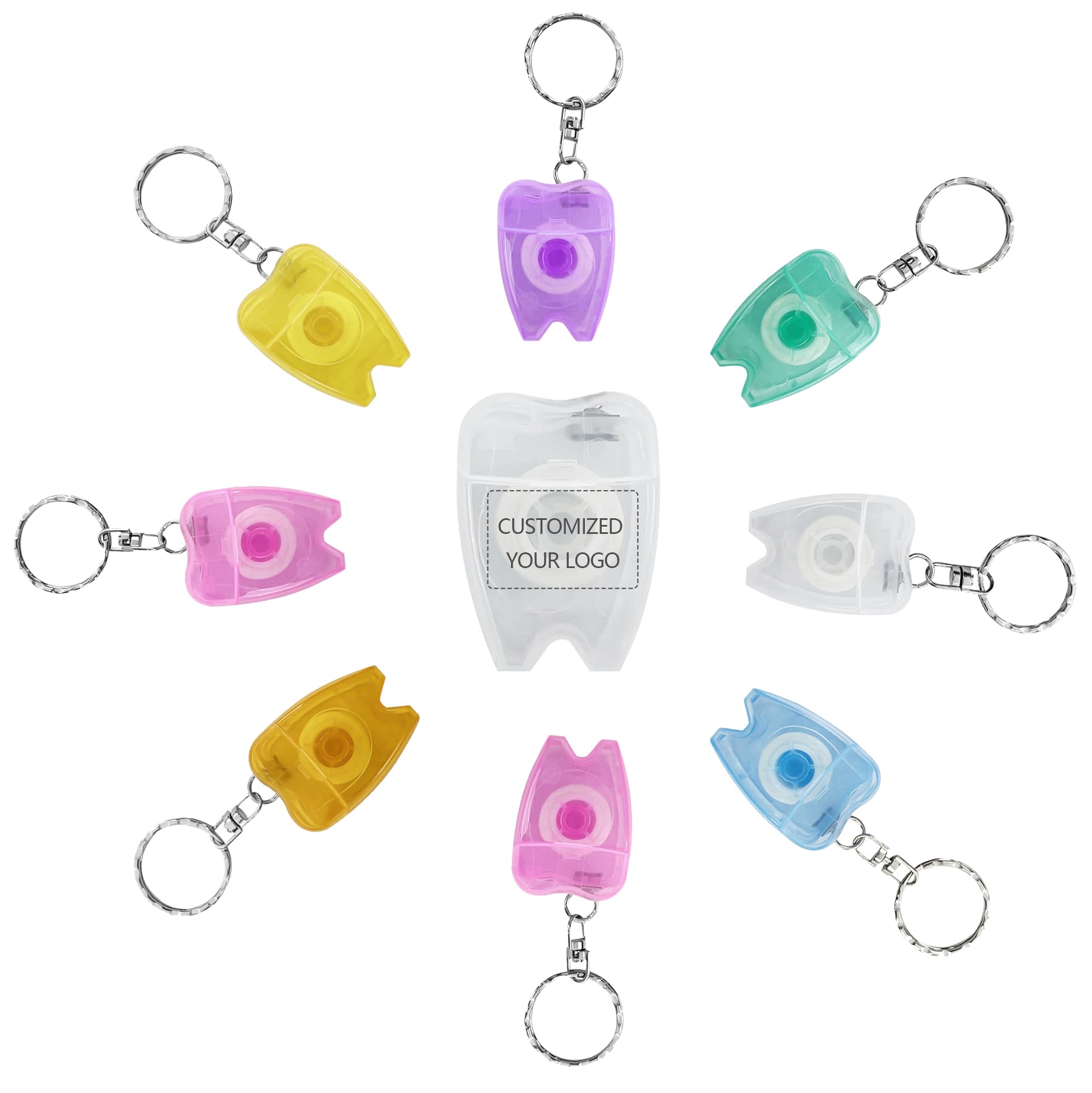 Portable Dental Floss WINSIUUU 100Pcs Custom Personalized Logo Cleaning Mint Tooth Shape Floss Keychain Oral Care Hygiene Customized