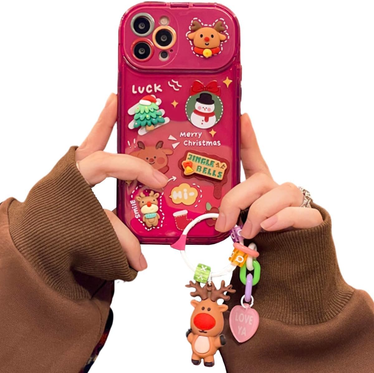 Christmas Tree Pendant for iPhone Cover with Mirror, 3D Cartoon Decorative Phone Case, Shockproof Bumper Clear Protective Phone Cover for Girls, Women